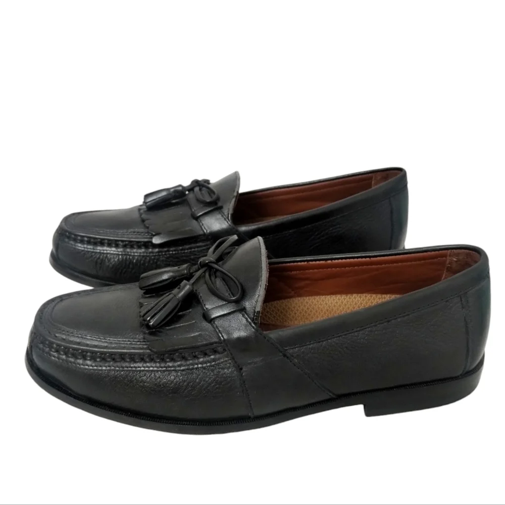JOHNSTON & MURPHY Men's Tassel Loafers Black Pebble Leather size 9.5M Casual‎